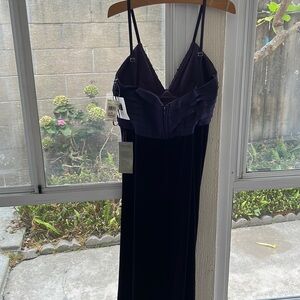 Tadashi size 12 purple, spaghetti strap dress made out of velvet and satin